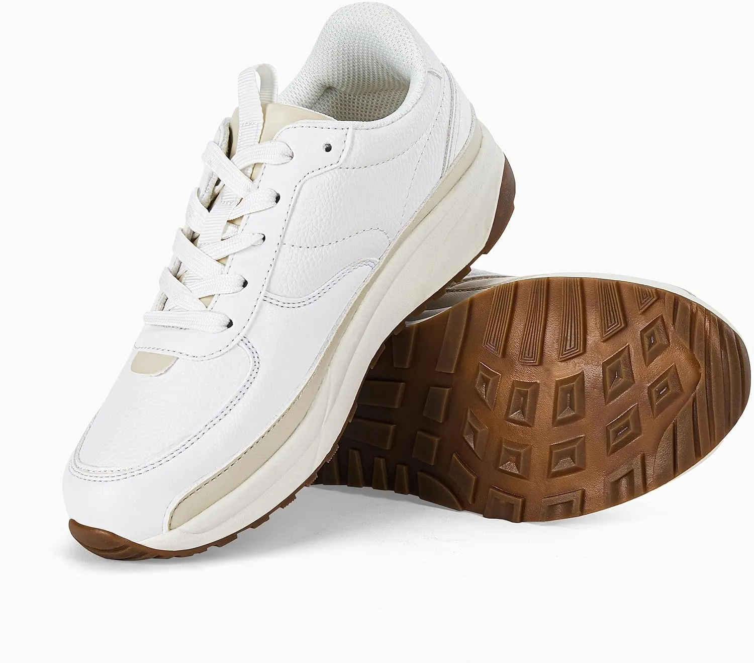 Coutgo Womens Lace Up Platform Sneakers Trendy Athletic Tennis Faux Leather Suede Neutral Comfortable Walking Shoes