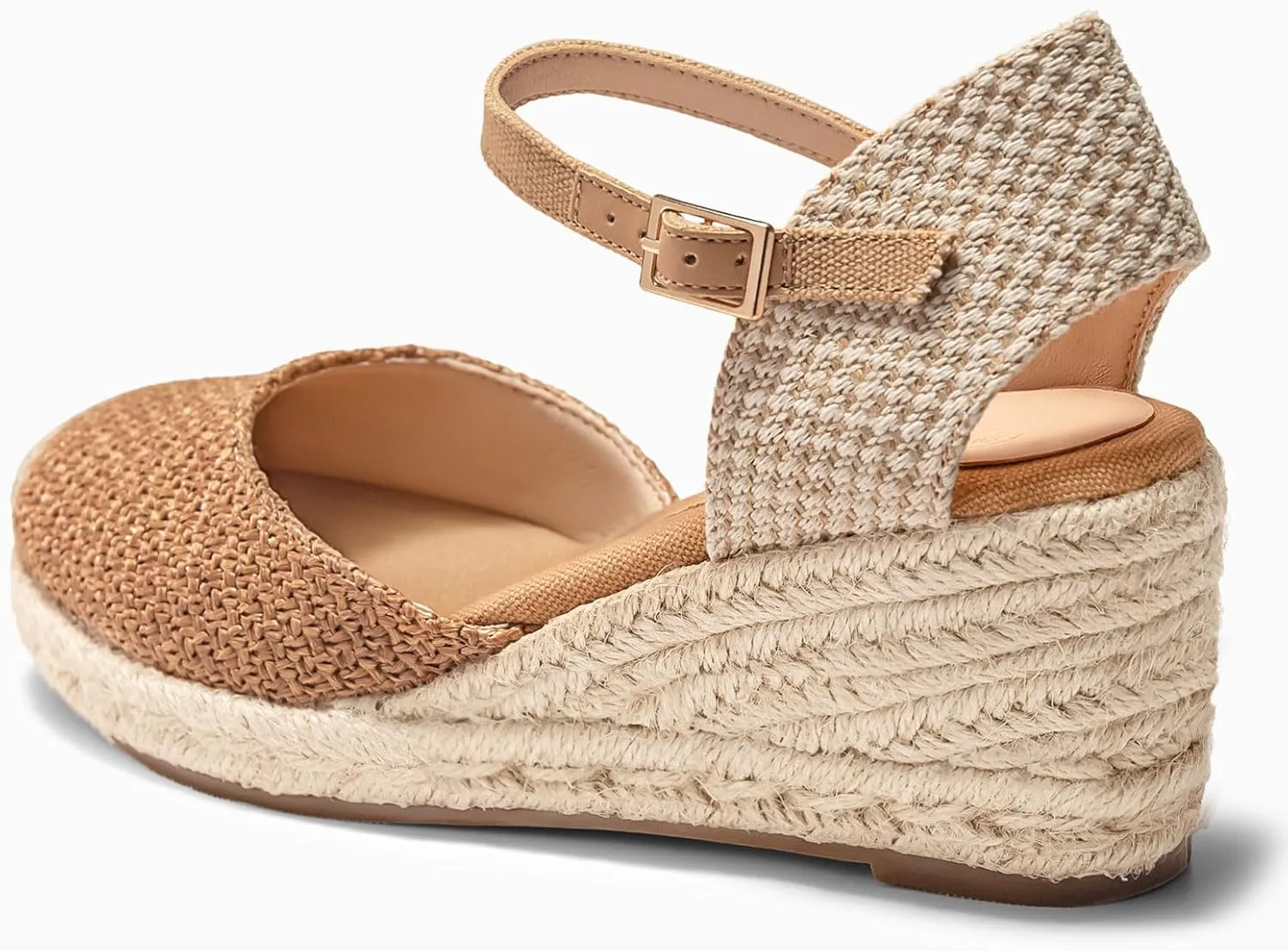 Coutgo Womens Platform Wedge Sandals Espadrilles Raffia Closed Toe Heels Ankle Buckle Strap Summer Beach Shoes
