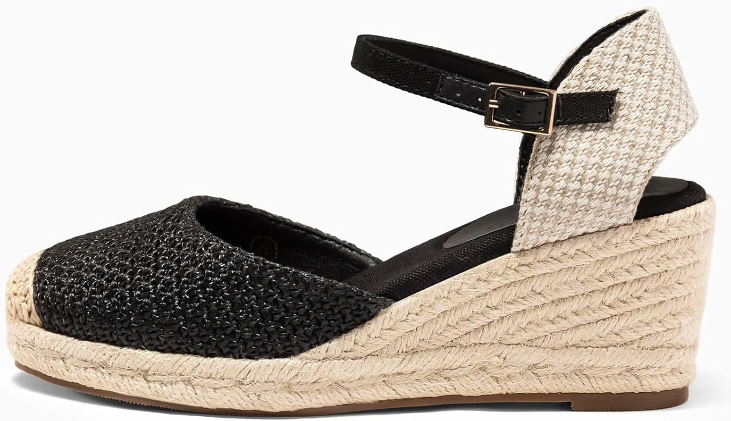 Coutgo Womens Platform Wedge Sandals Espadrilles Raffia Closed Toe Heels Ankle Buckle Strap Summer Beach Shoes