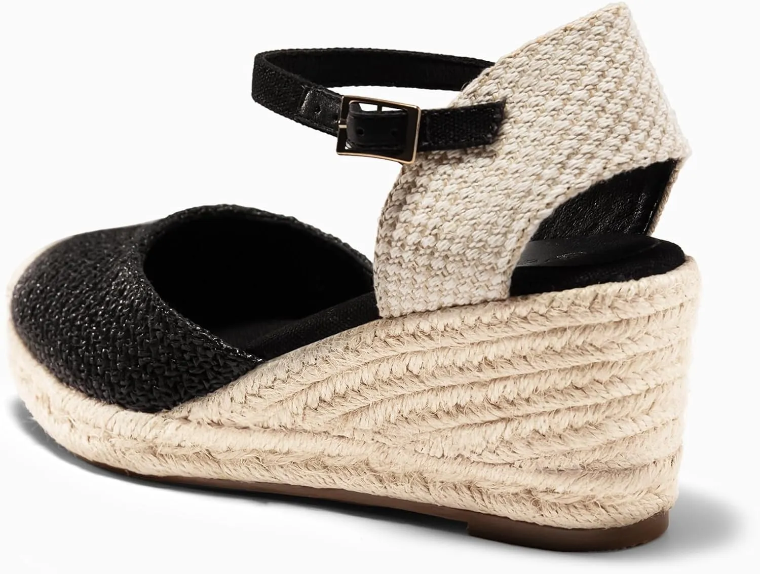 Coutgo Womens Platform Wedge Sandals Espadrilles Raffia Closed Toe Heels Ankle Buckle Strap Summer Beach Shoes