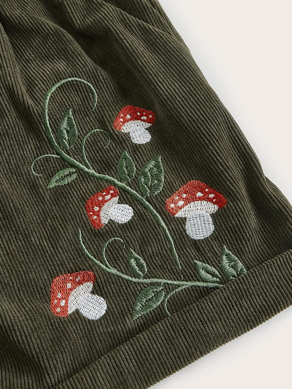 COZYEASE Women's Plants Embroidery Corduroy Shorts Paperbag Waist Elastic Waist Straight Leg Casual Shorts