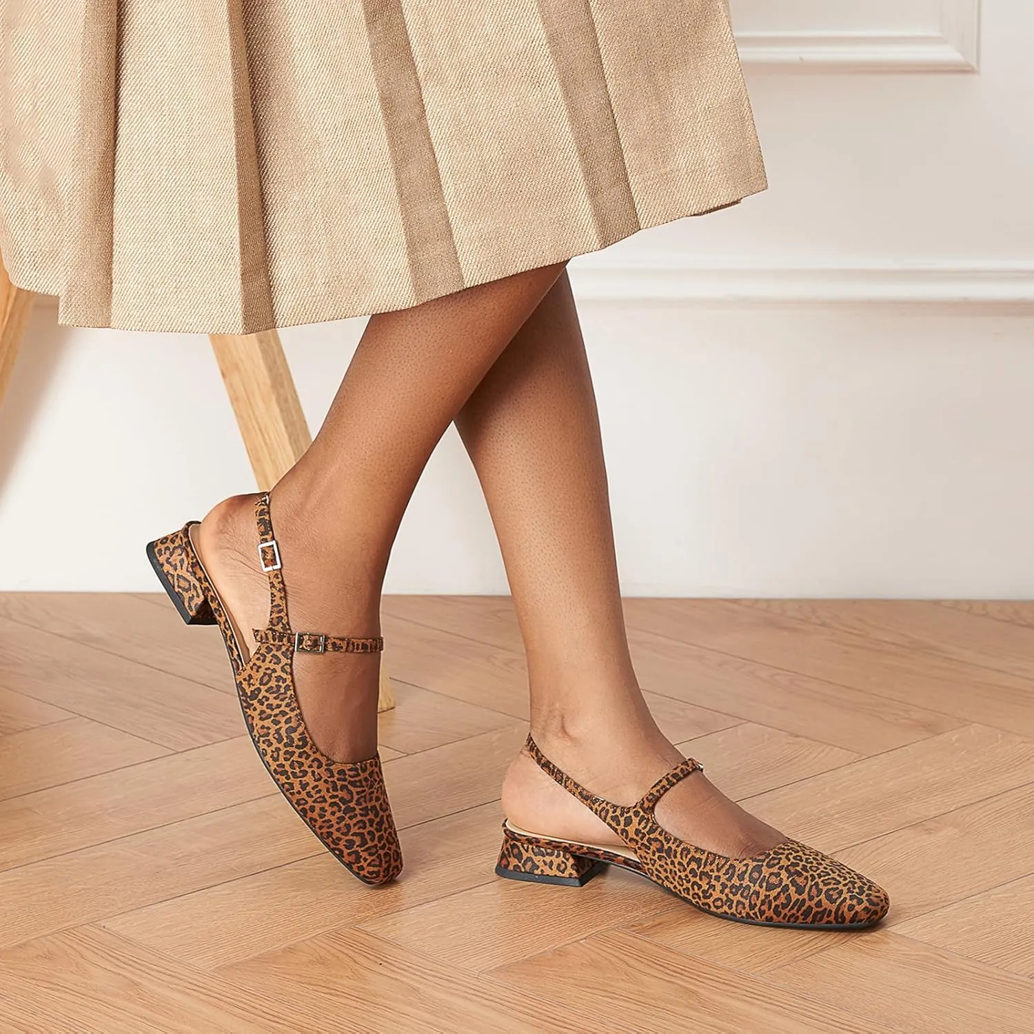 C.Paravano Women's Slingback Flats | Square Toe Slingback Flats for Women | Block Heel Sandals