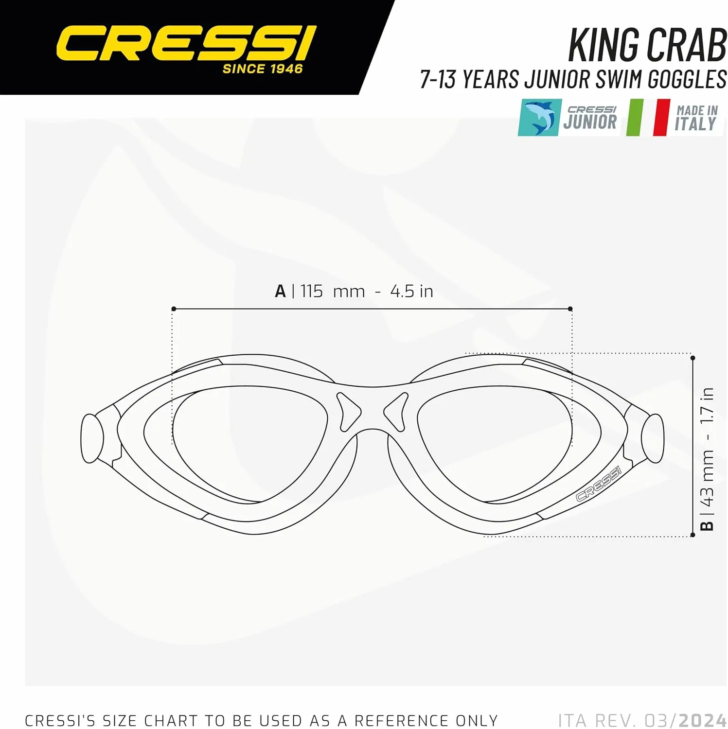 Cressi Young Swim Goggles for Kids Aged 7 to 15- Made of Soft Silicone | King Crab: made in Italy
