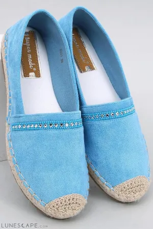 Crystal-Trimmed Sky Blue Espadrille Flats – Eco-Suede with Jute Cap Toe