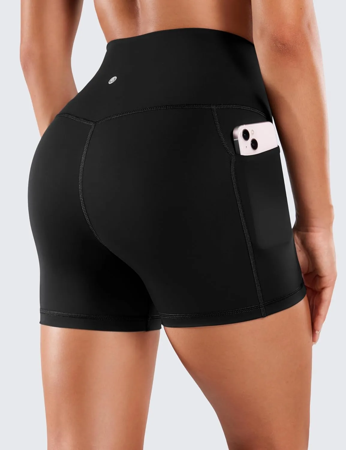 CRZ YOGA Women's Naked Feeling Biker Shorts with Pockets 4'' - High Waisted Yoga Gym Workout Spandex