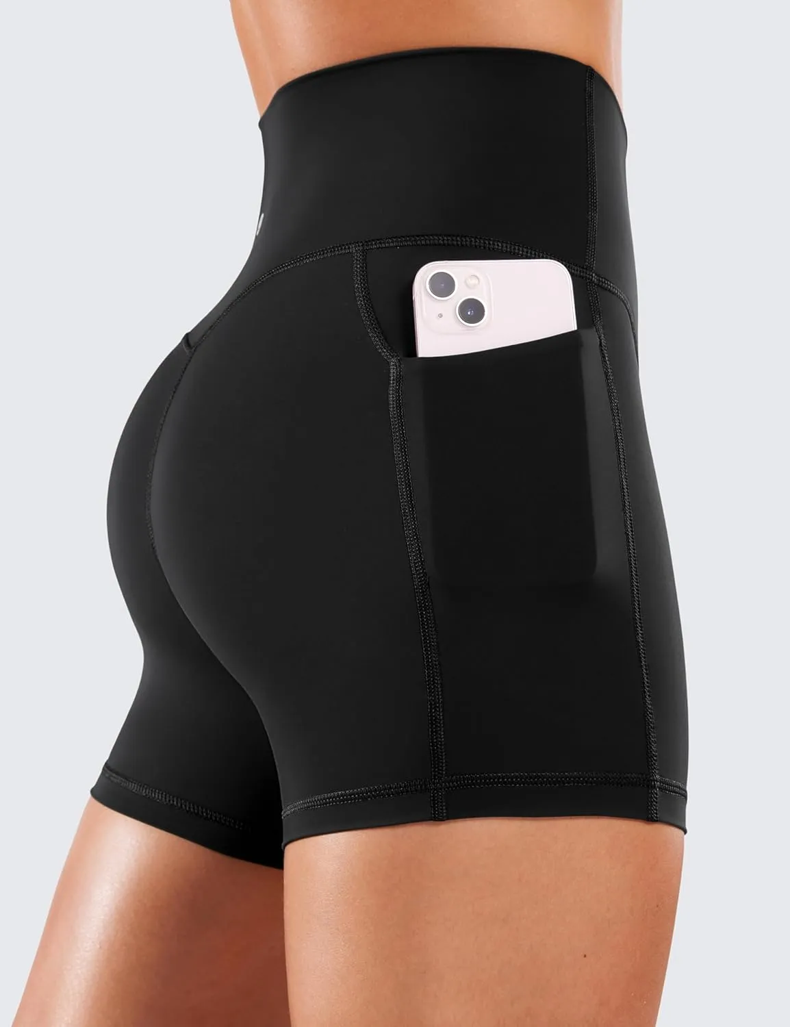 CRZ YOGA Women's Naked Feeling Biker Shorts with Pockets 4'' - High Waisted Yoga Gym Workout Spandex