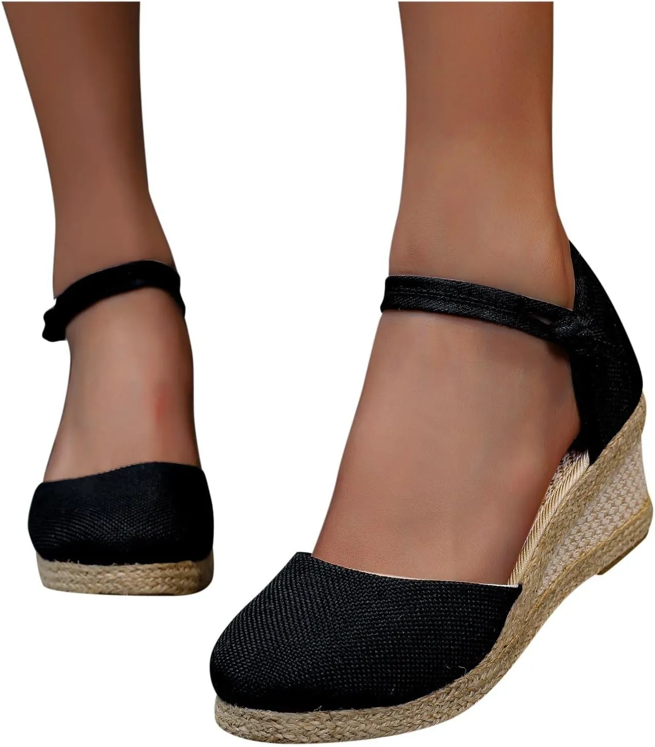 CsgrFagr Women Sandals Wedge Low Heel Roman Wedge Ladies Fashion Elastic Strap Carved Breathable Shoes Thick Soled Wedges Casual Sandals Womens Fancy Sandals Size 8 (Black, 6)