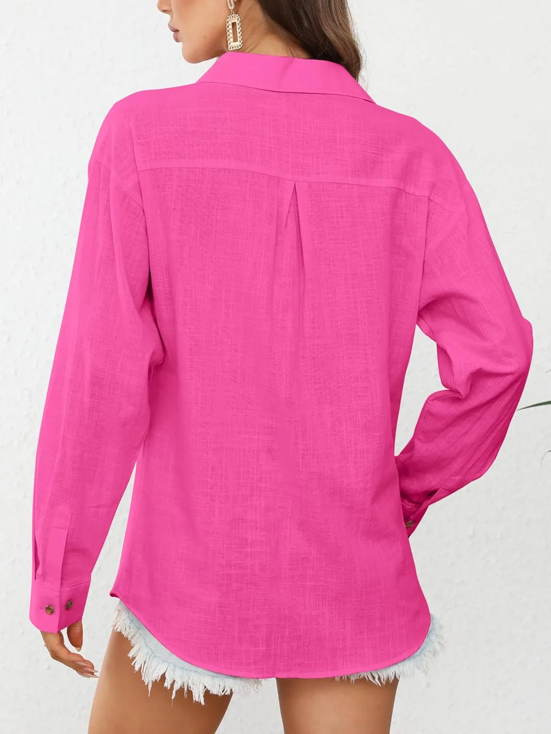 CUNLIN Women's Button Down Shirts Long Sleeve Cotton Summer Beach Wear for Women with Pocket
