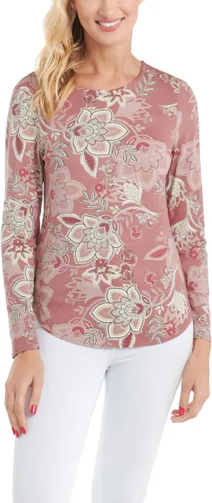Cupio Favorite Basic - Juliana Crepe Long Sleeve Knit Top, Shirttail Hem