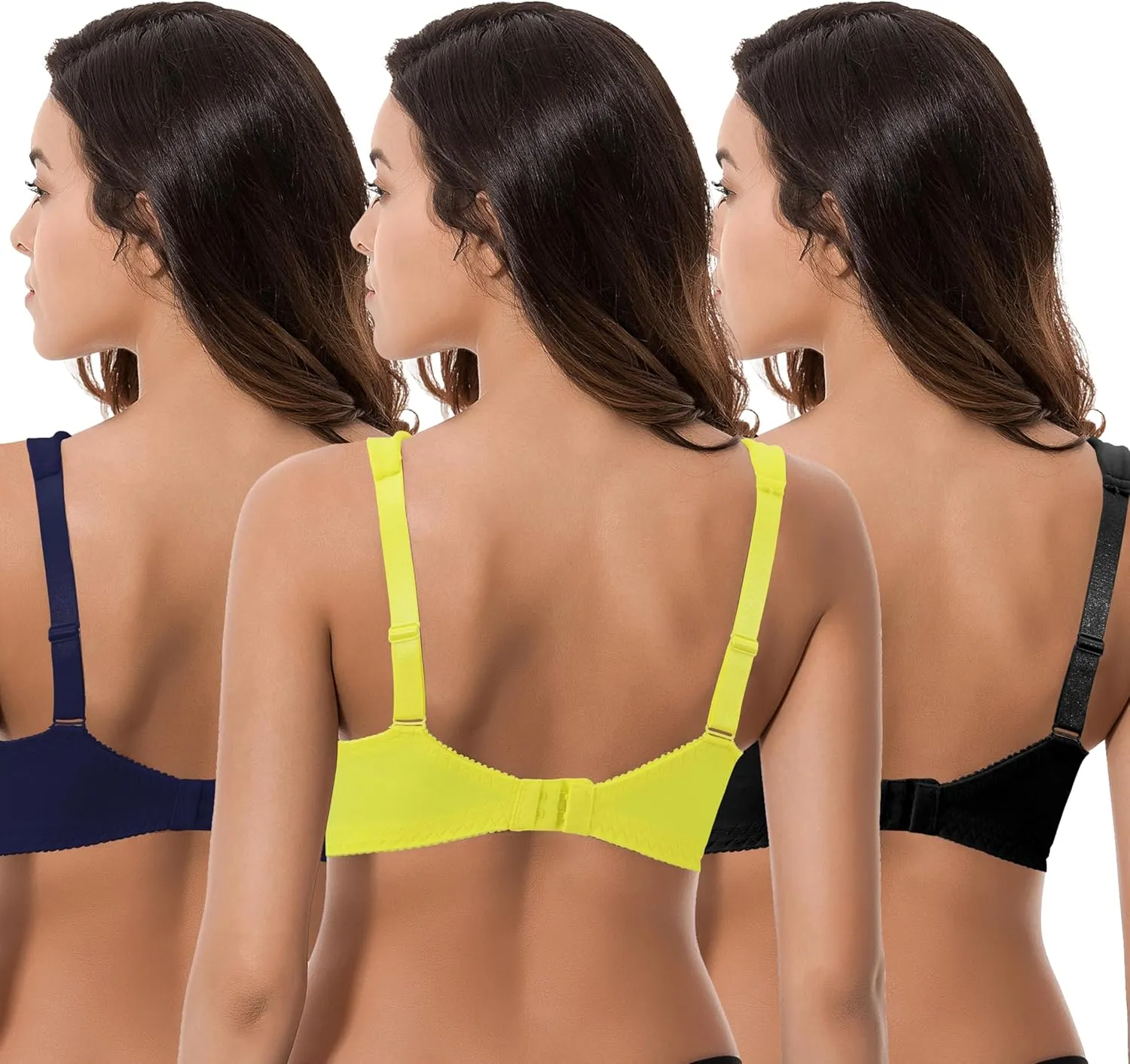 Curve Muse Plus Size Minimizer Unlined Wireless Bra with Lace Embroidery-3Pack