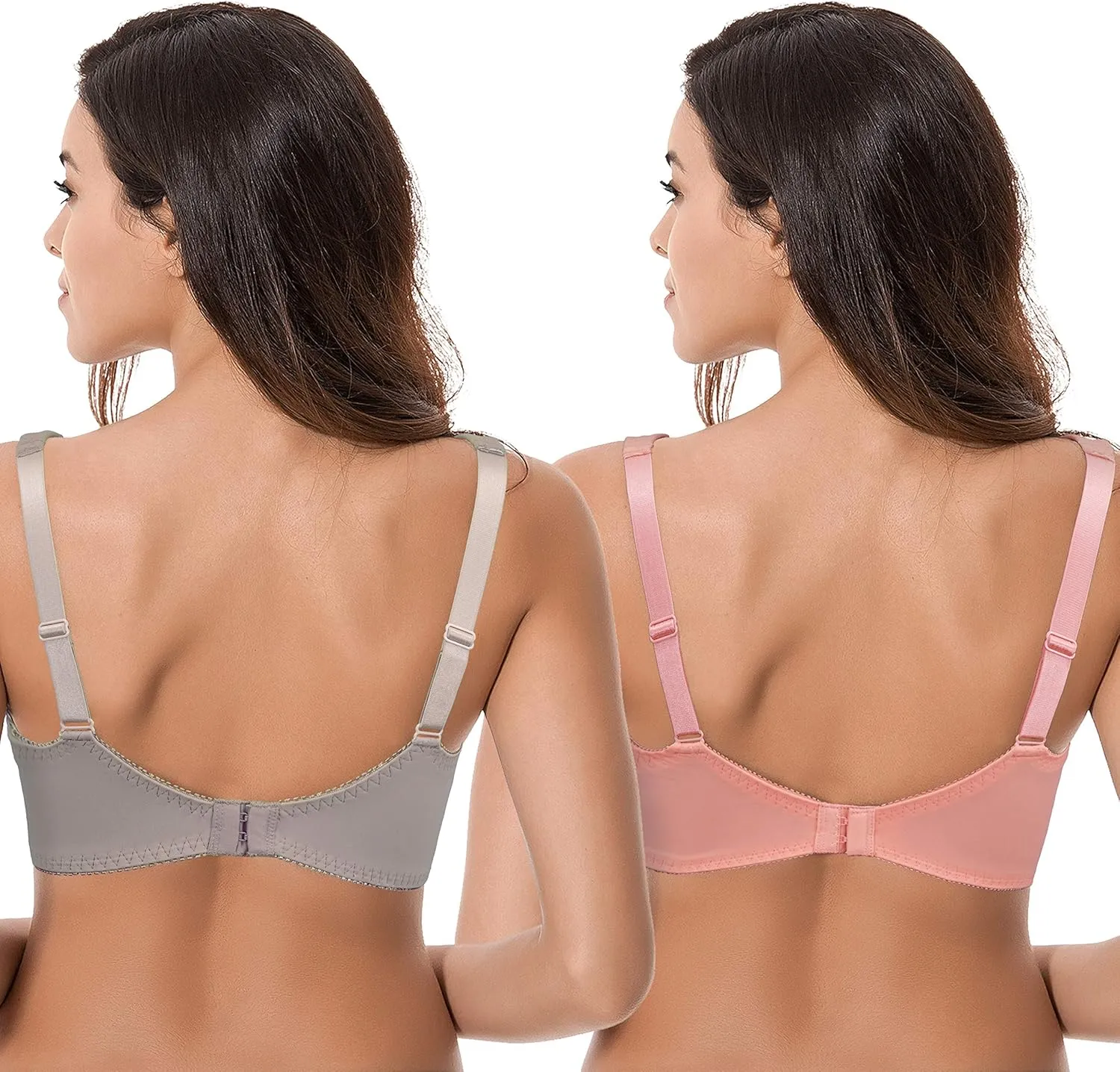 Curve Muse Women's Plus Size Minimizer Underwire Bra with Lace Embroidery-2or3PK