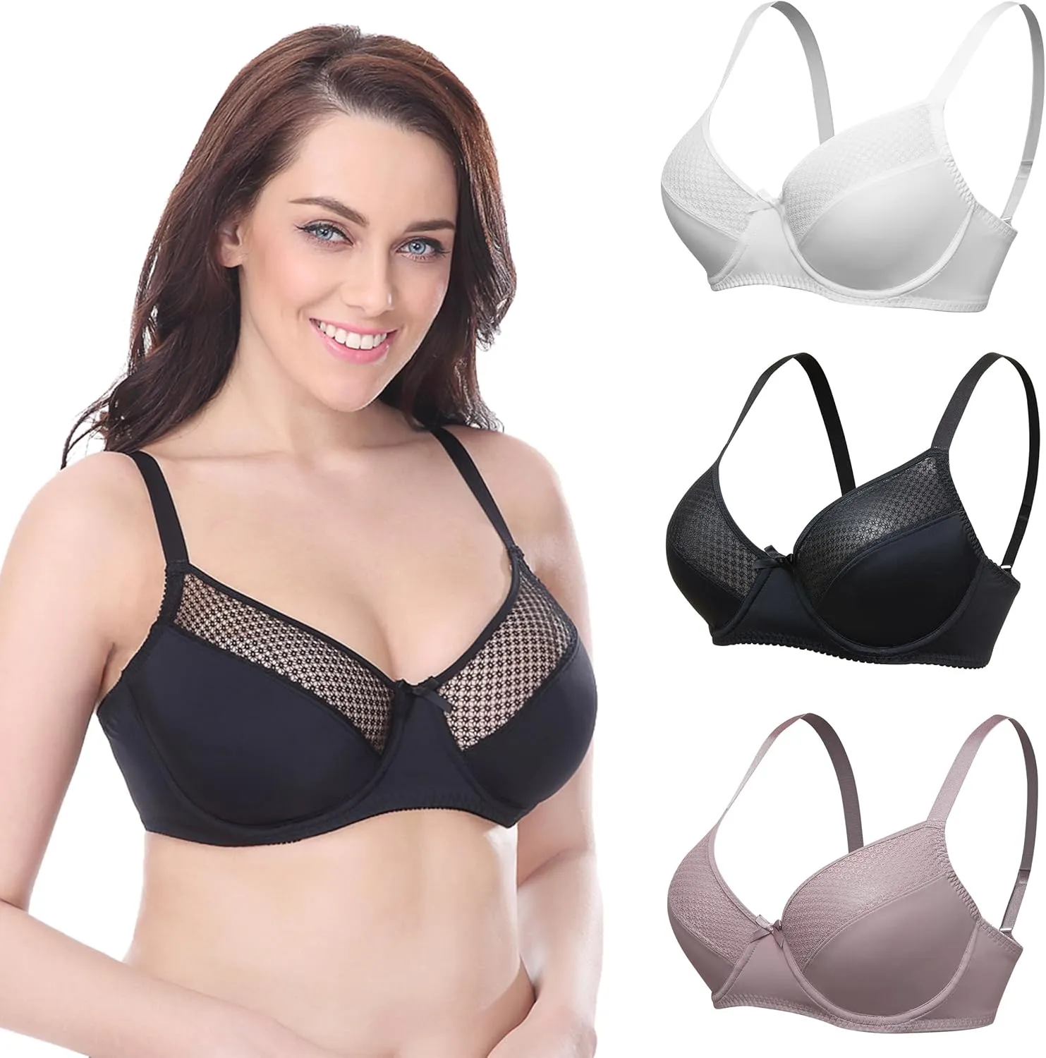 Curve Muse Women's Plus Size Unlined Minimizer Underwire Full Figure Bra-3Pack