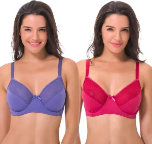 Curve Muse Women's Plus Size Unlined Minimizer Underwire Full Figure Bra-3Pack
