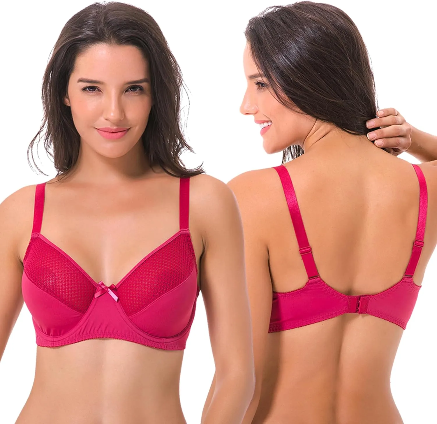 Curve Muse Women's Plus Size Unlined Minimizer Underwire Full Figure Bra-3Pack
