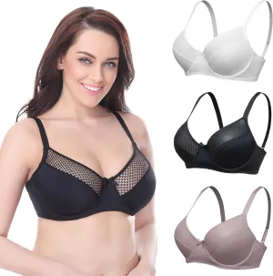 Curve Muse Women's Plus Size Unlined Minimizer Underwire Full Figure Bra-3Pack