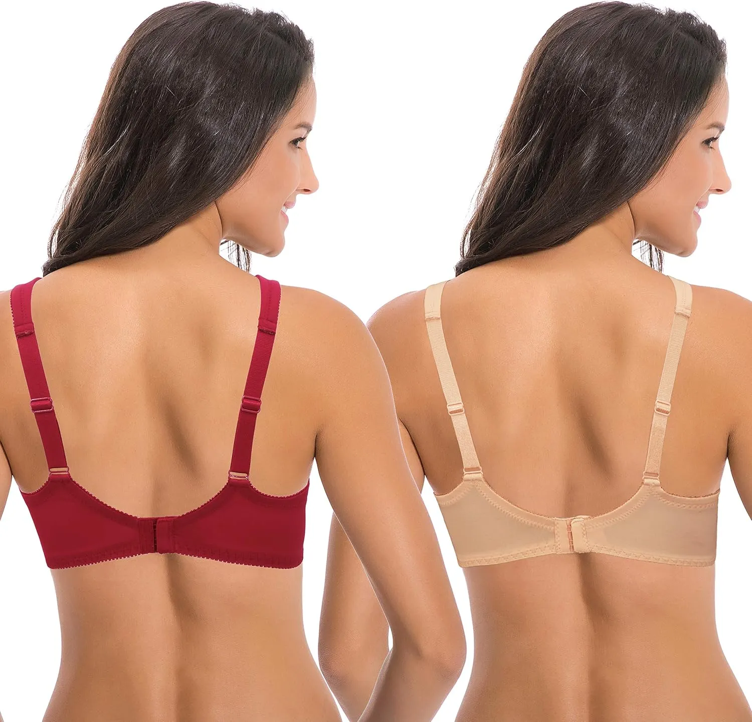 Curve Muse Women's Plus Size Unlined Underwire Lace Bra with Cushion Straps-2PK