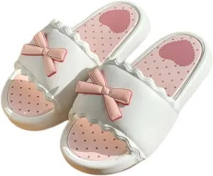 Cute Bow Slippers for Women Sweet Girly Design Soft Eva Thick Sole Non-Slip Indoor & Outdoor Home Slippers Perfect for Summer Days
