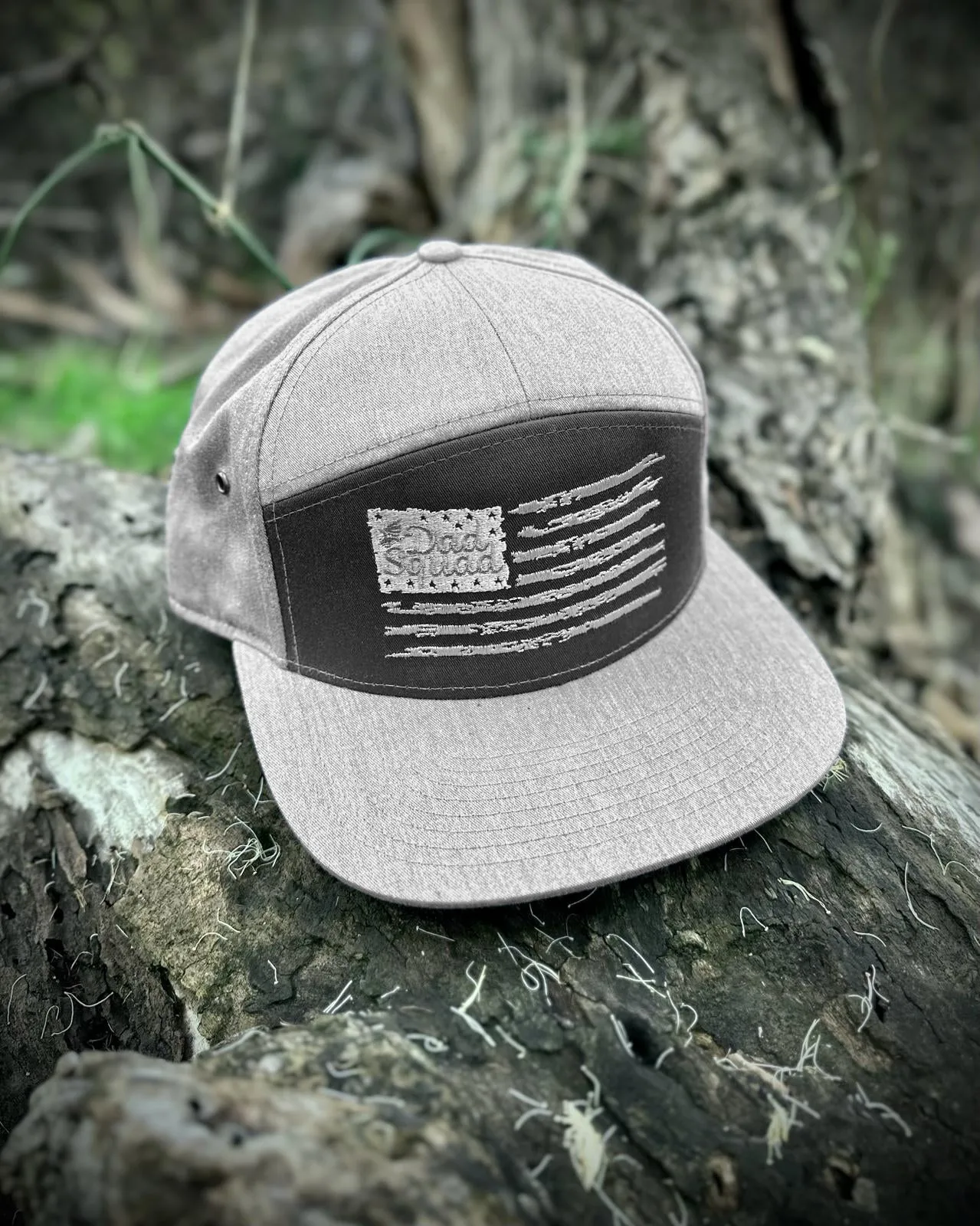 Dad Squad 7 Panel Flat Bill Hat - Grey