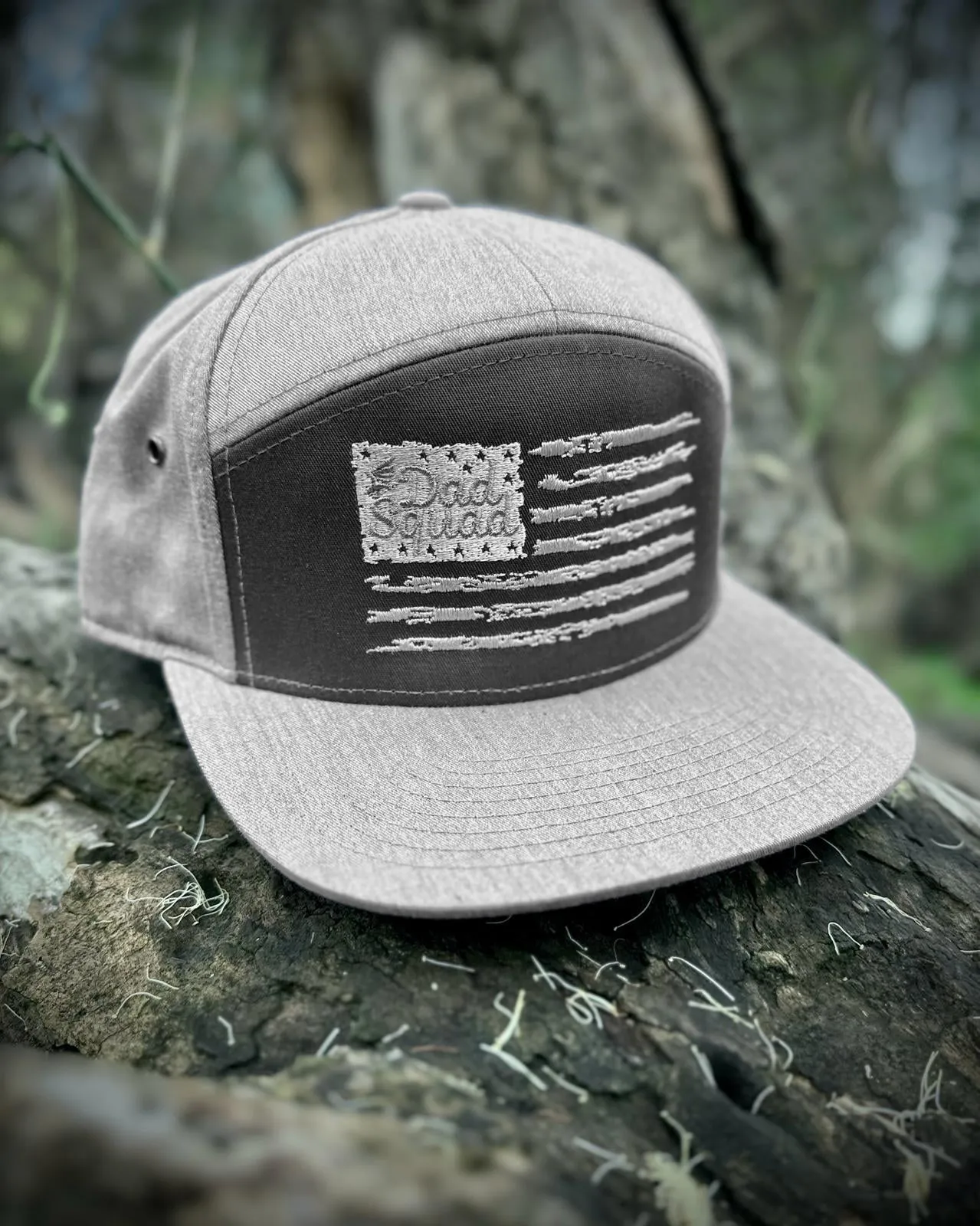 Dad Squad 7 Panel Flat Bill Hat - Grey