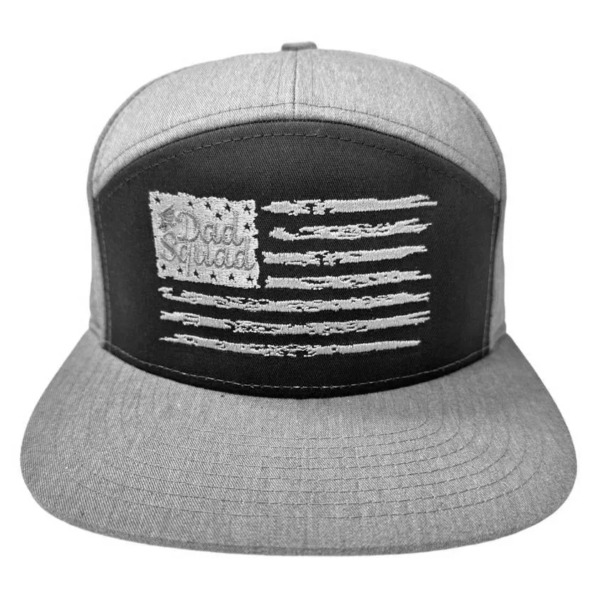 Dad Squad 7 Panel Flat Bill Hat - Grey