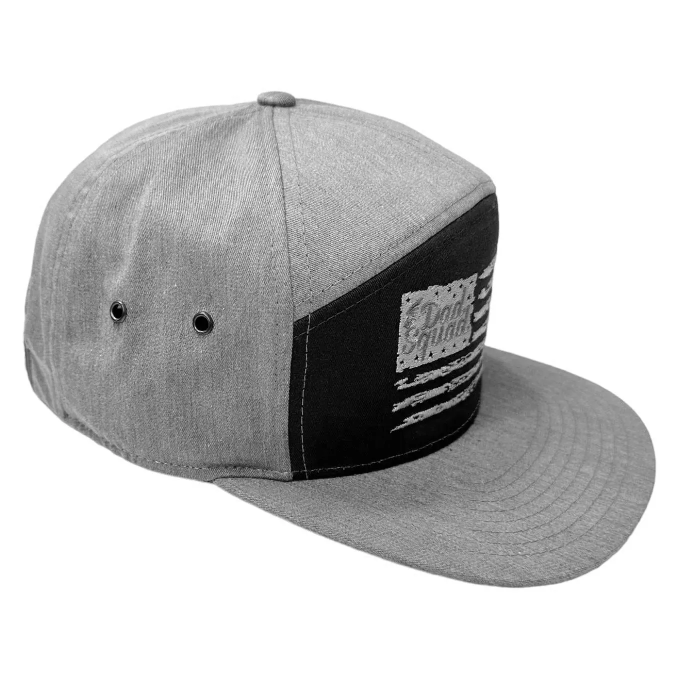 Dad Squad 7 Panel Flat Bill Hat - Grey