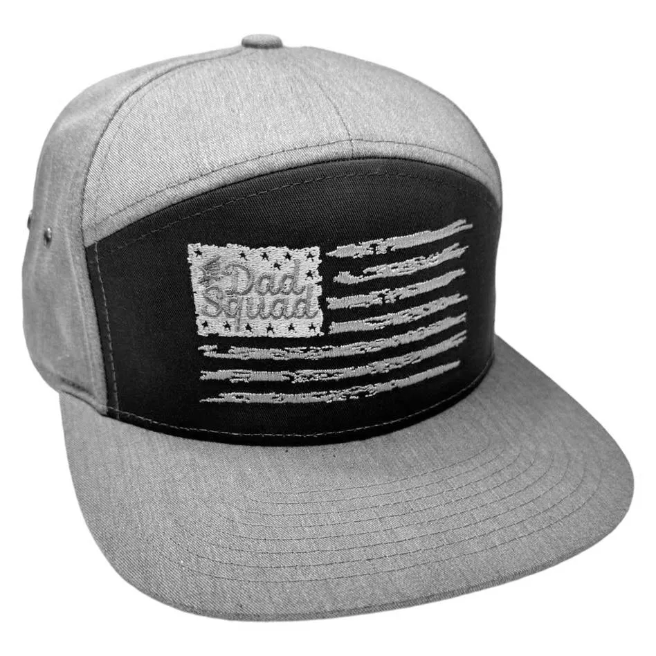 Dad Squad 7 Panel Flat Bill Hat - Grey