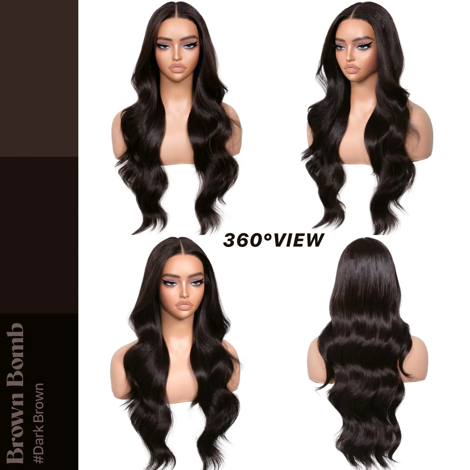 Dark Brown Synthetic Lace Front Wigs Body Wave Glueless Wigs With Bangs Pre Plucked Pre Cut HD Lace 13x5x1 Middle Part Wigs For Woman 26 Inch