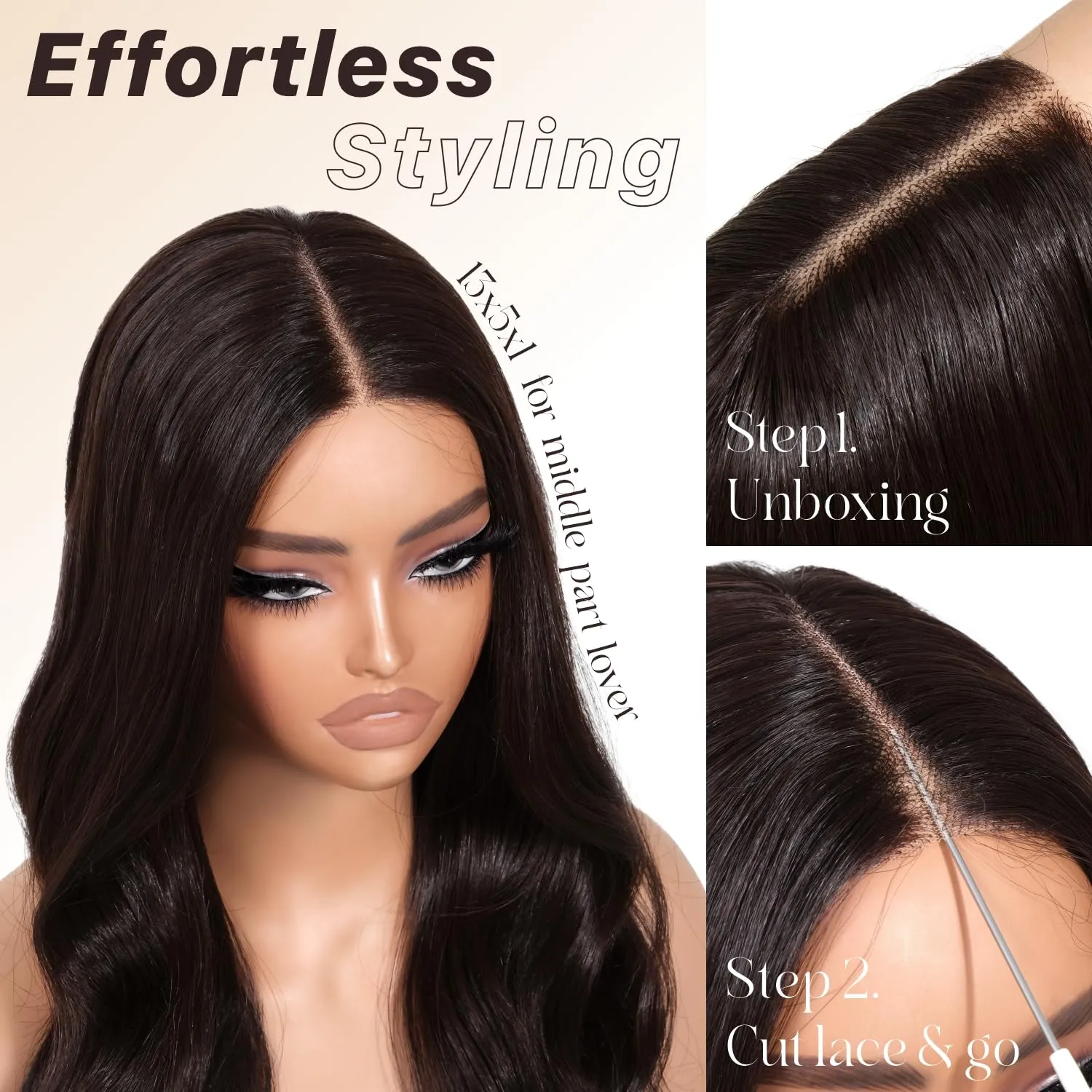 Dark Brown Synthetic Lace Front Wigs Body Wave Glueless Wigs With Bangs Pre Plucked Pre Cut HD Lace 13x5x1 Middle Part Wigs For Woman 26 Inch