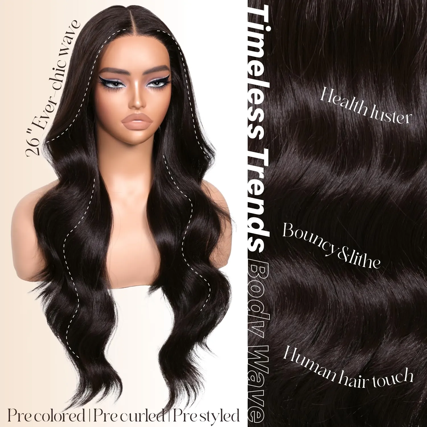 Dark Brown Synthetic Lace Front Wigs Body Wave Glueless Wigs With Bangs Pre Plucked Pre Cut HD Lace 13x5x1 Middle Part Wigs For Woman 26 Inch