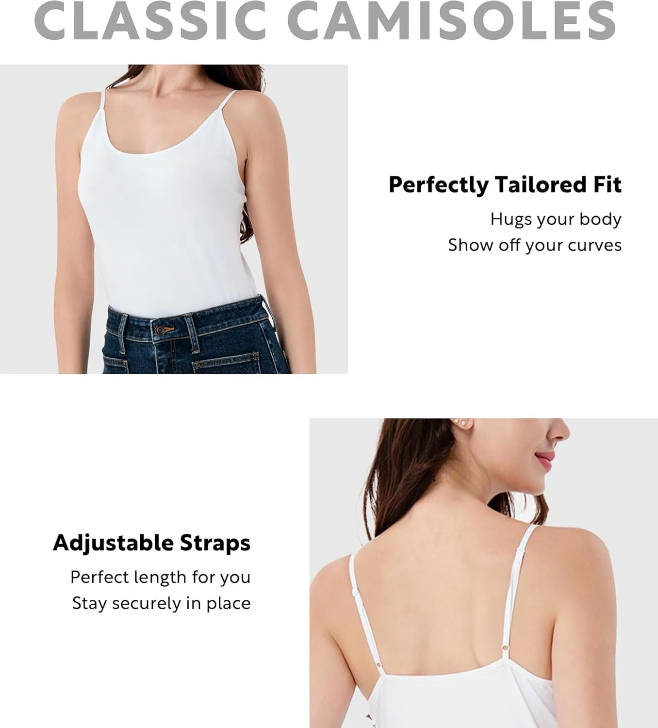 DAVID ARCHY Cotton Camisoles for Women, Airy Soft Comfortable Adjustable Spaghetti Strap 3 Pack