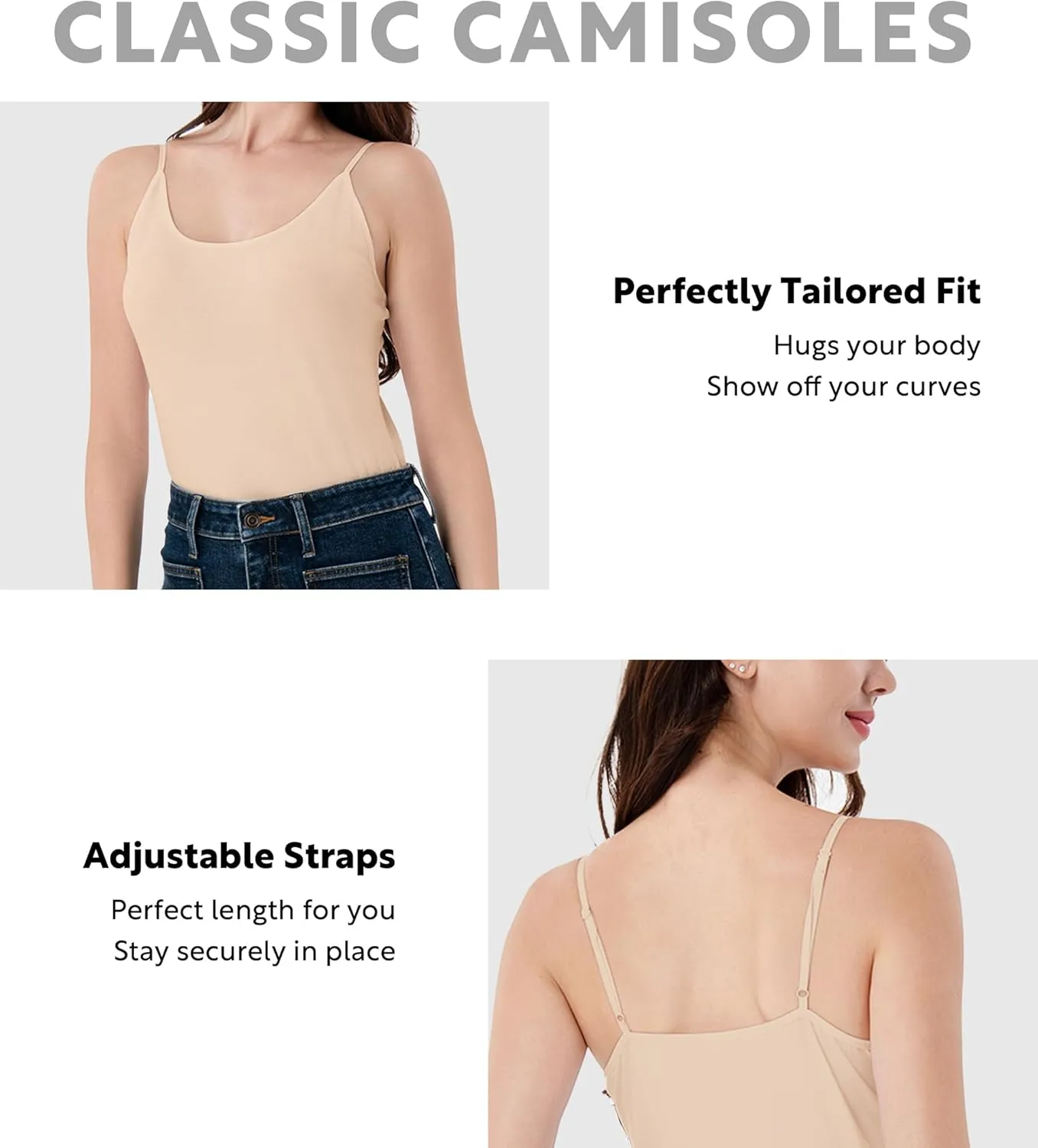 DAVID ARCHY Cotton Camisoles for Women, Airy Soft Comfortable Adjustable Spaghetti Strap 3 Pack