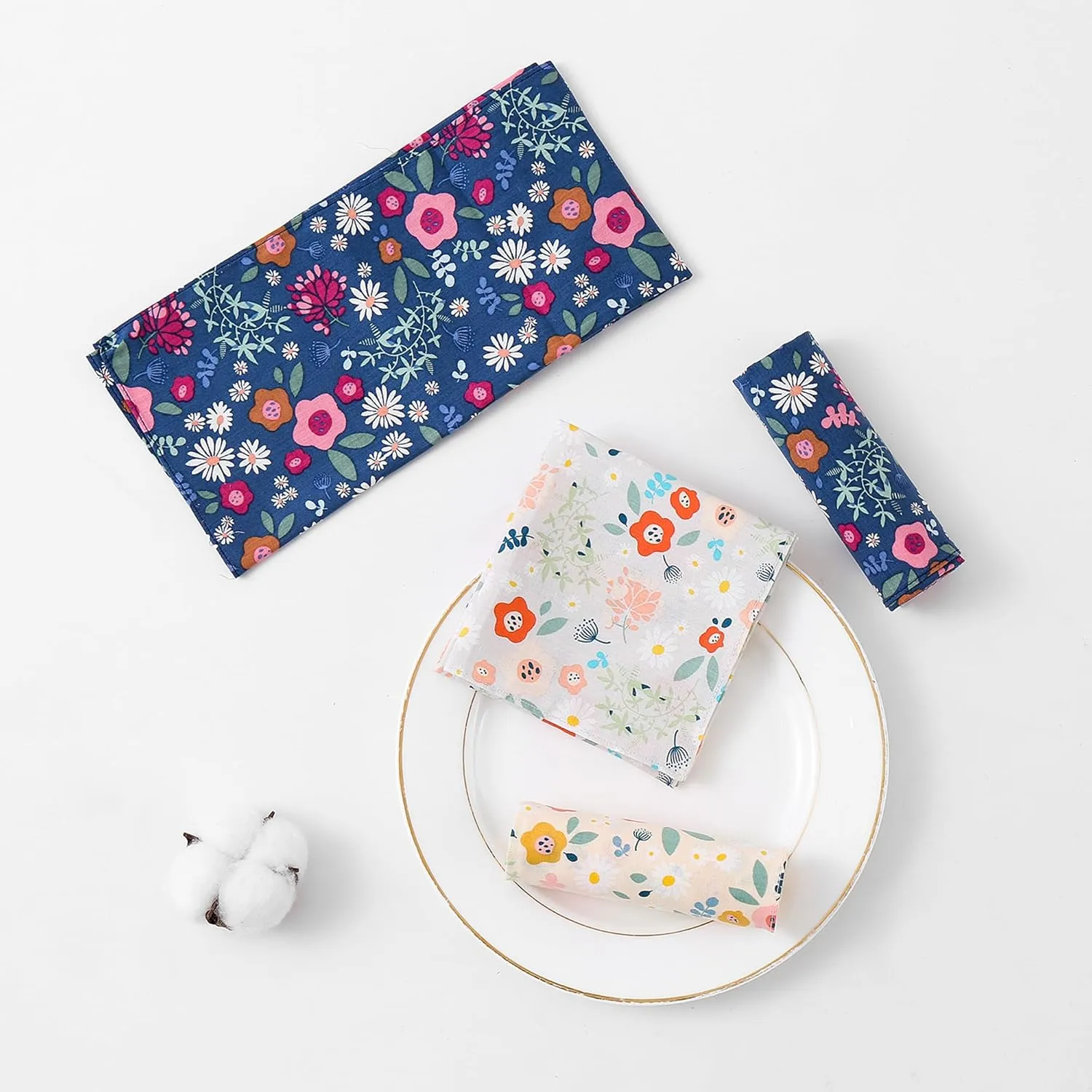 DoreenBeads Handkerchiefs for Women, 6/12Pcs Soft Cotton Printed Women's Handkerchiefs Ladies' Floral Printing Hankies 13.4”