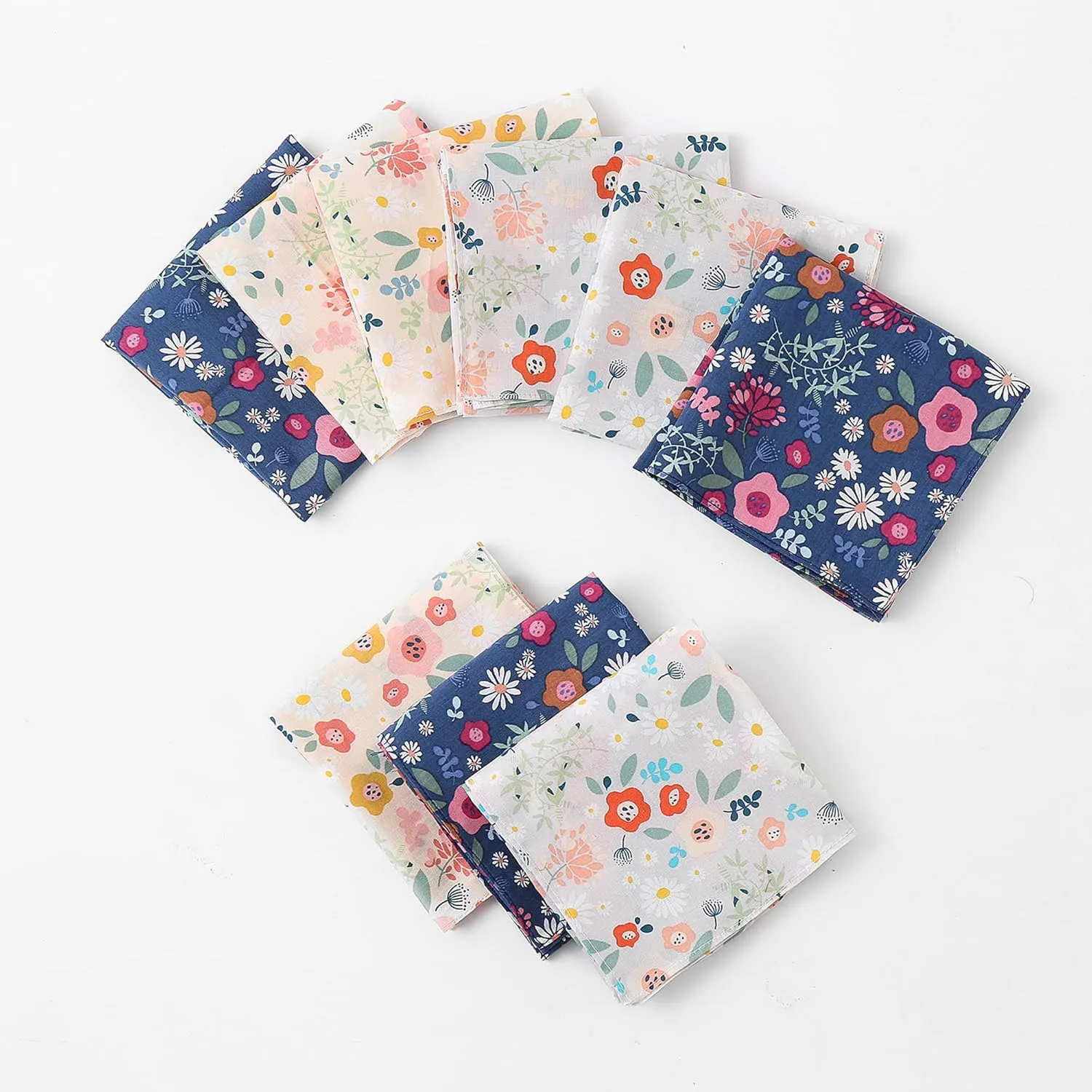 DoreenBeads Handkerchiefs for Women, 6/12Pcs Soft Cotton Printed Women's Handkerchiefs Ladies' Floral Printing Hankies 13.4”