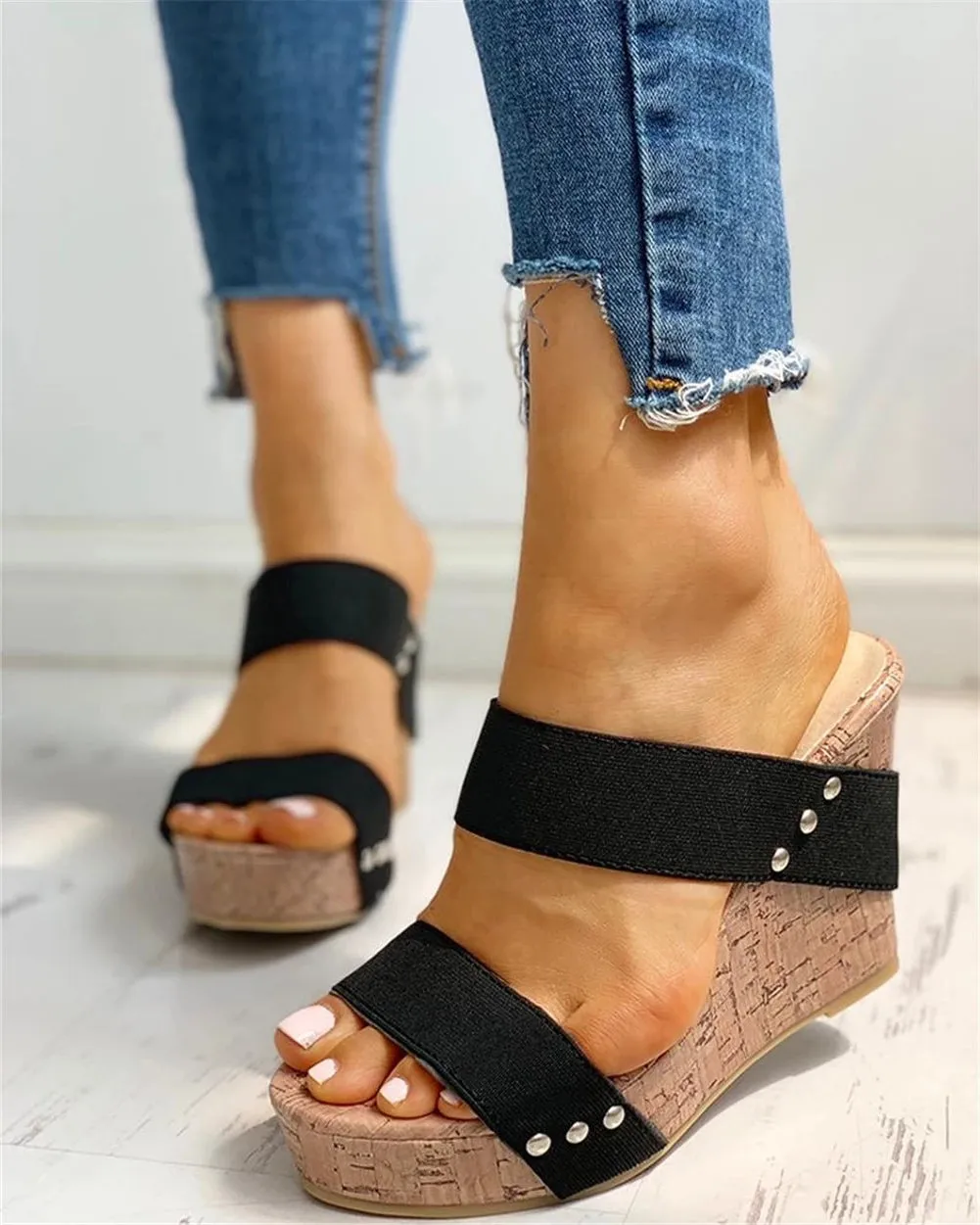 Double Strap Slip-on Wedges