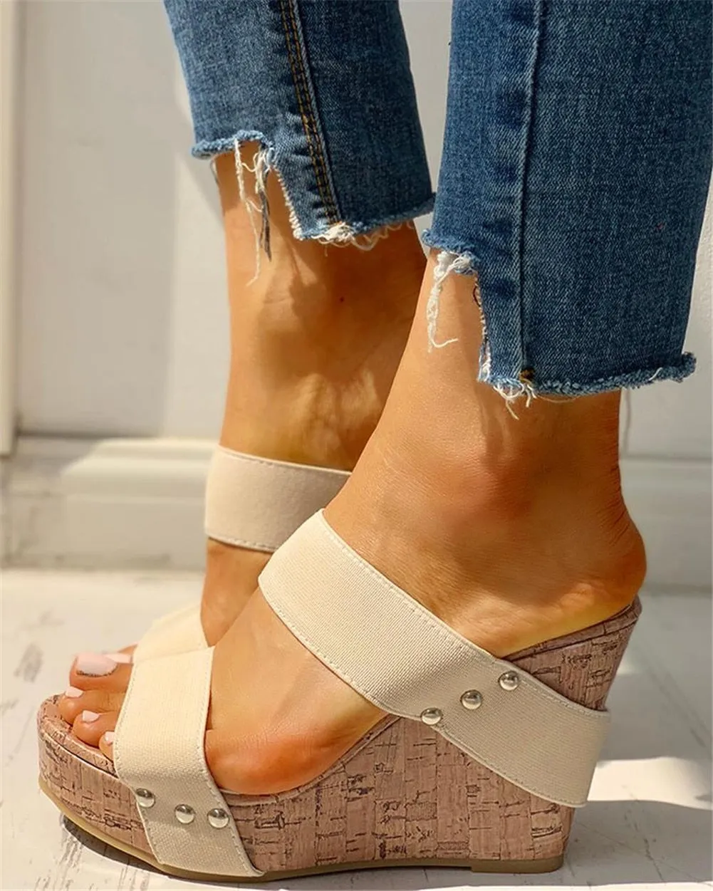 Double Strap Slip-on Wedges