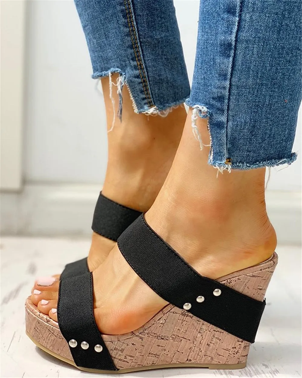 Double Strap Slip-on Wedges