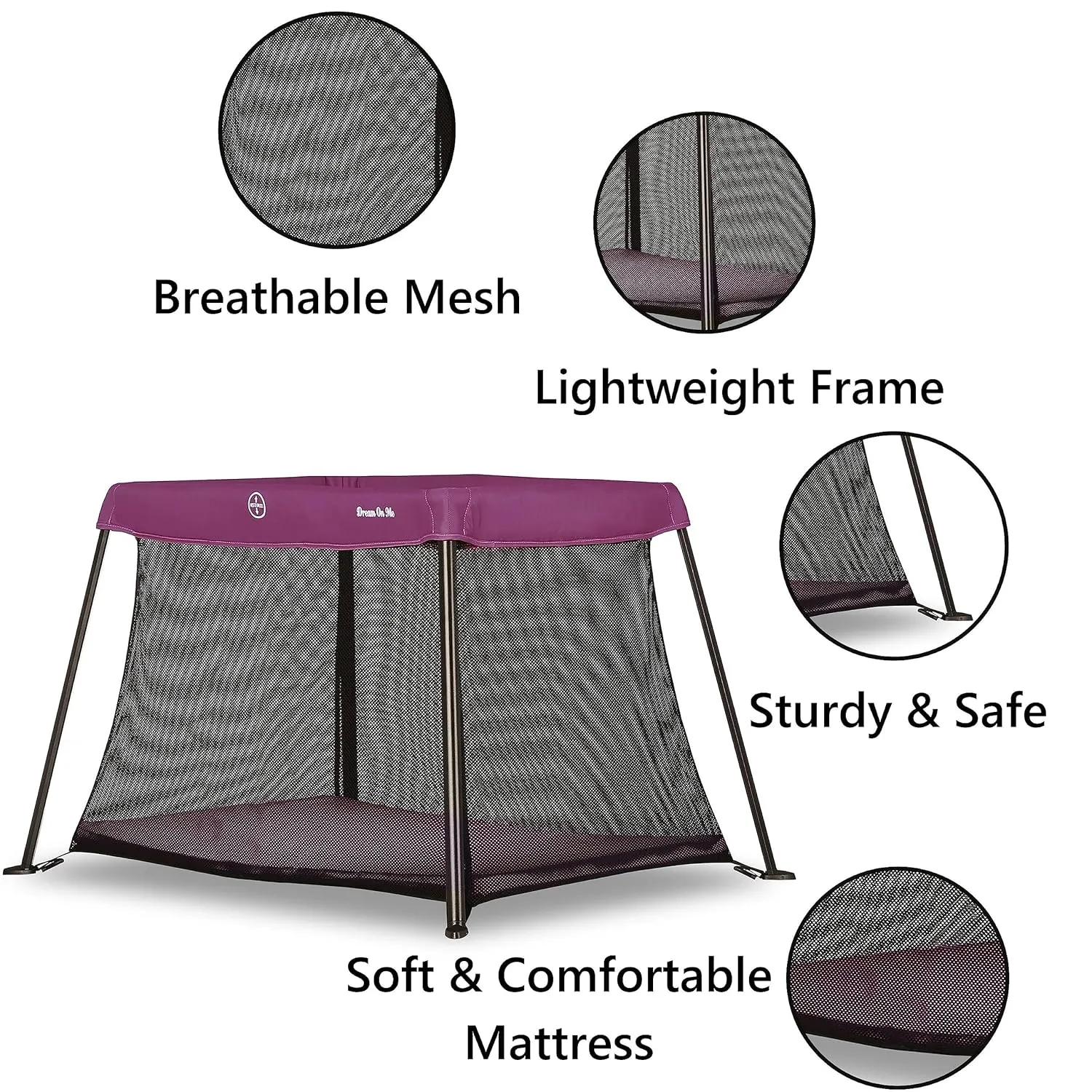 Dream On Me Travel Light Playard in Pink, Lightweight, Portable and Easy to Carry Baby Playard, Indoor and Outdoor - With a Soft and Comfortable Mattress Pad