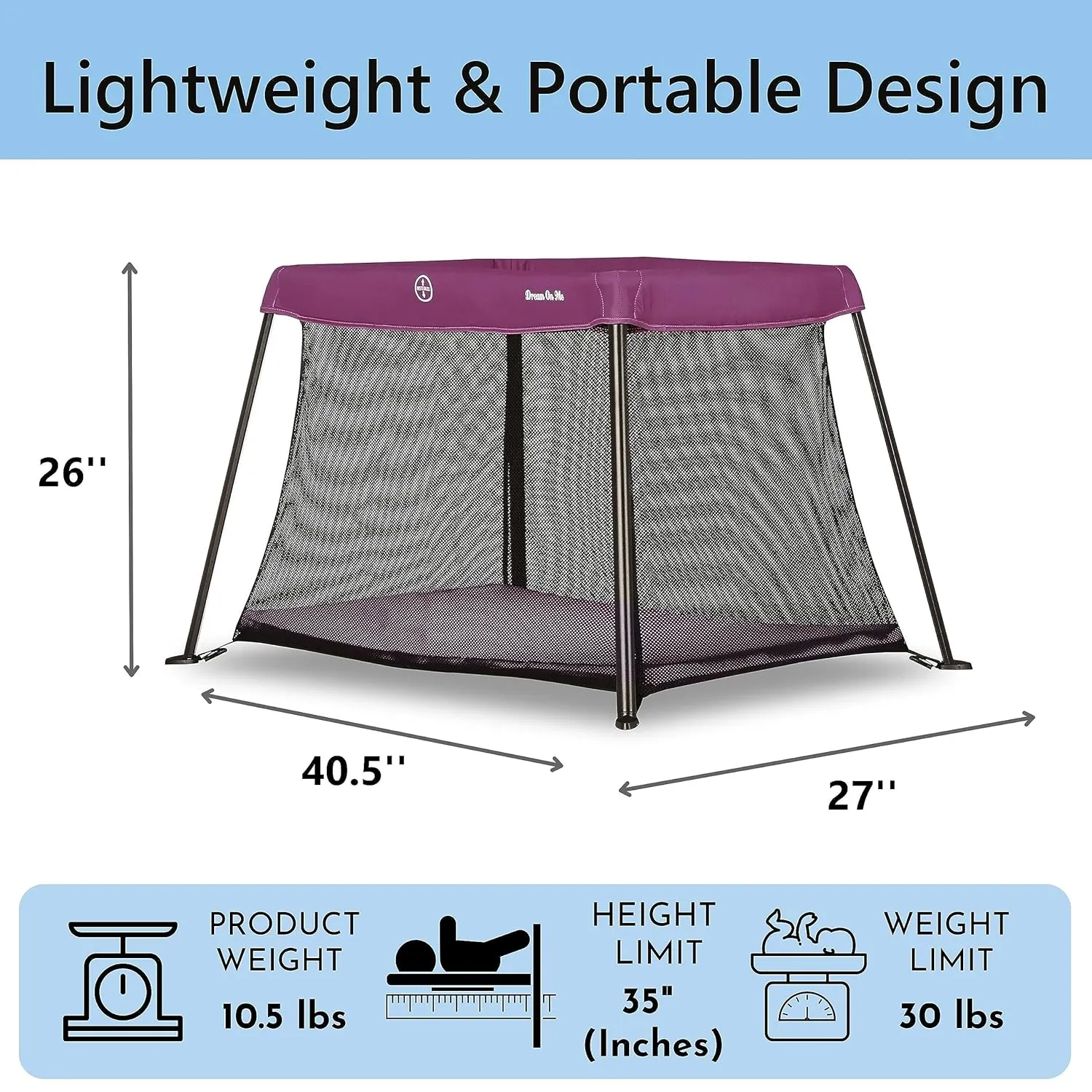 Dream On Me Travel Light Playard in Pink, Lightweight, Portable and Easy to Carry Baby Playard, Indoor and Outdoor - With a Soft and Comfortable Mattress Pad