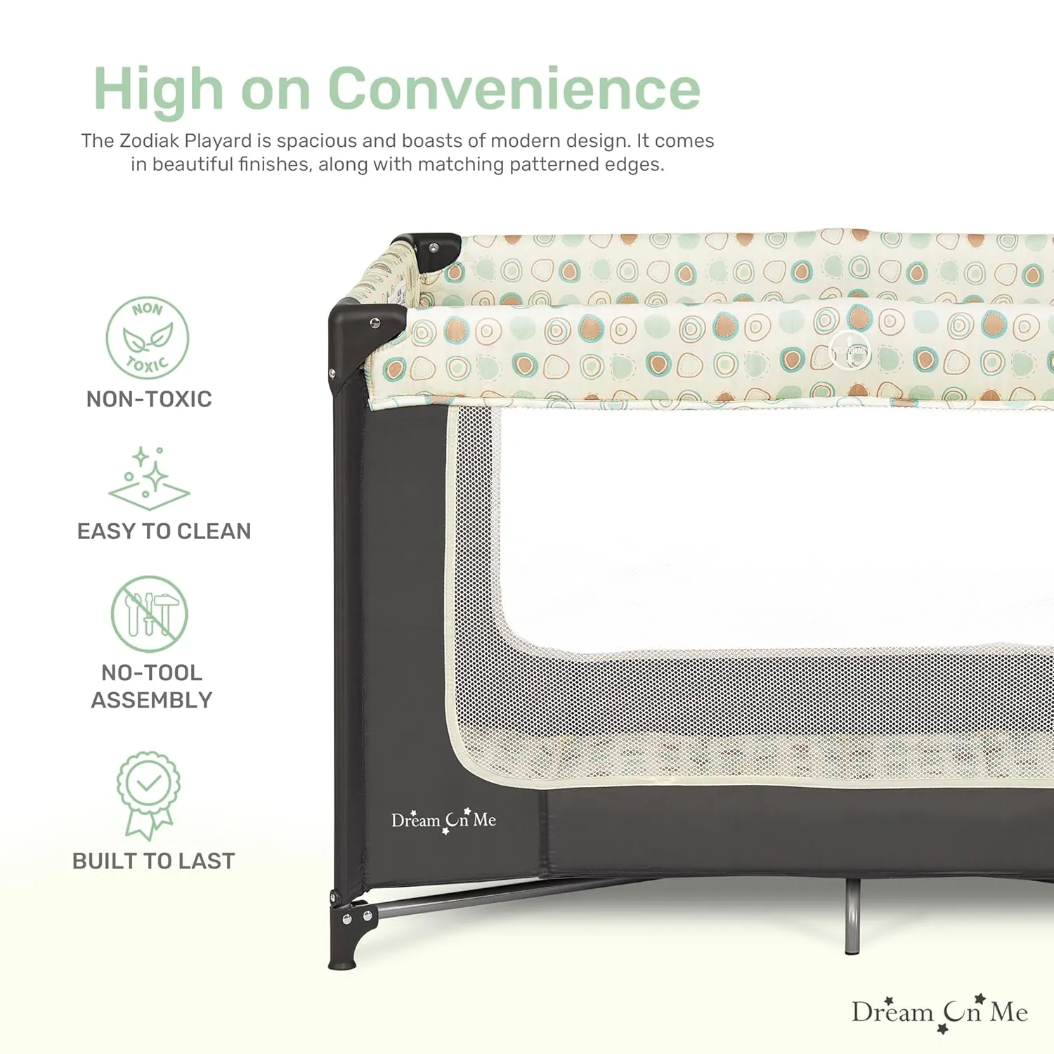 Dream On Me Zodiak Portable Playard in Grey, Lightweight, Packable and Easy Setup Baby Playard, Breathable Mesh Sides and Soft Fabric - Comes with a Removable Padded Mat