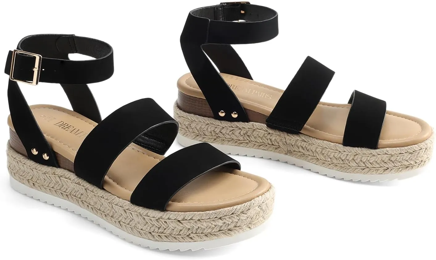 DREAM PAIRS Strappy Espadrille Platform Wedge Sandals for Women Dressy Summer, Comfortable Open Toe Sandals with Cushioned Insole and Ankle Strap Buckle