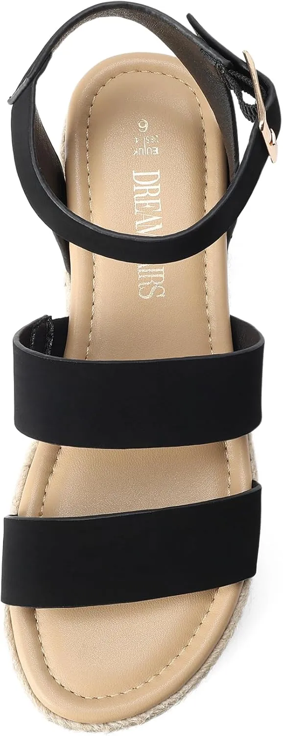 DREAM PAIRS Strappy Espadrille Platform Wedge Sandals for Women Dressy Summer, Comfortable Open Toe Sandals with Cushioned Insole and Ankle Strap Buckle