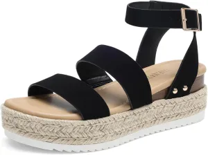DREAM PAIRS Strappy Espadrille Platform Wedge Sandals for Women Dressy Summer, Comfortable Open Toe Sandals with Cushioned Insole and Ankle Strap Buckle