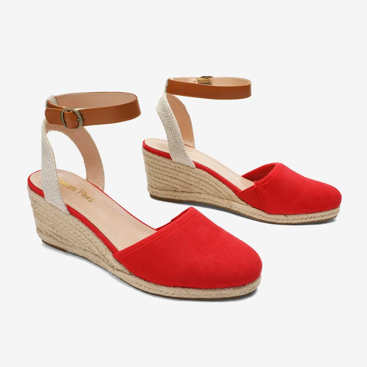 DREAM PAIRS Women's Ankle Strap Closed Toe Espadrille Wedge Heels Sandals