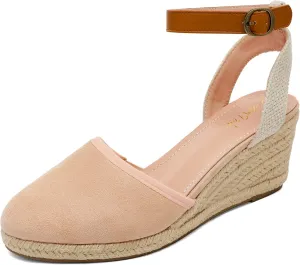 DREAM PAIRS Women's Ankle Strap Closed Toe Espadrille Wedge Heels Sandals