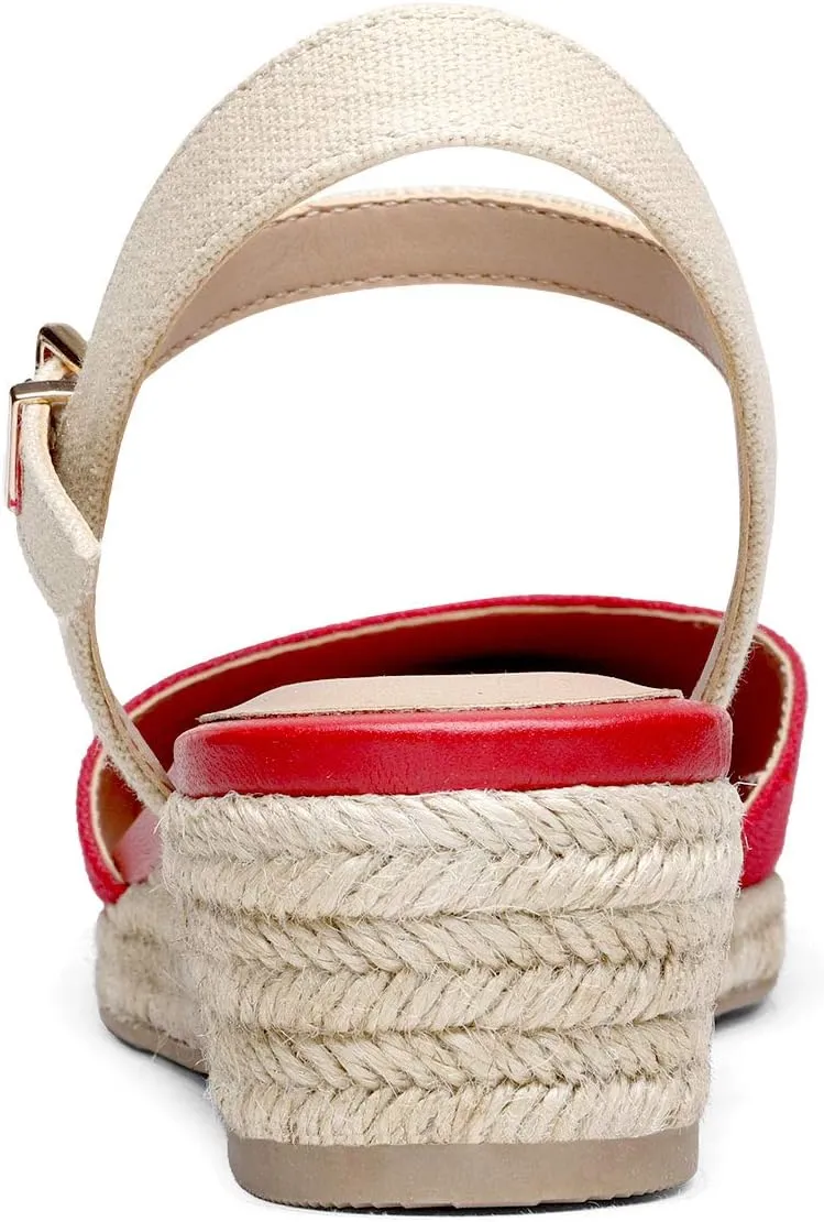 DREAM PAIRS Women's Closed Toe Elastic Ankle Strap Espadrilles Wedge Sandals