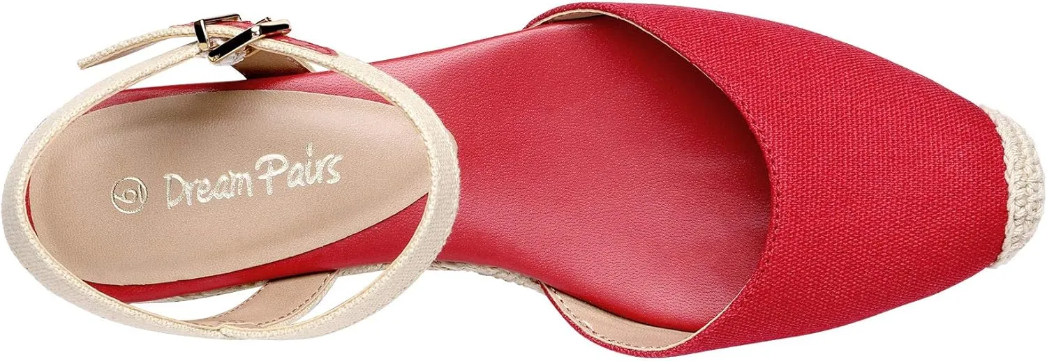 DREAM PAIRS Women's Closed Toe Elastic Ankle Strap Espadrilles Wedge Sandals
