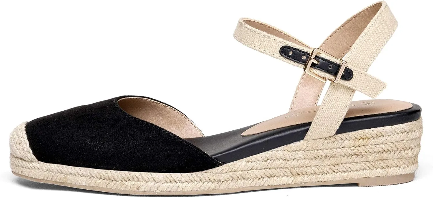 DREAM PAIRS Women's Closed Toe Elastic Ankle Strap Espadrilles Wedge Sandals