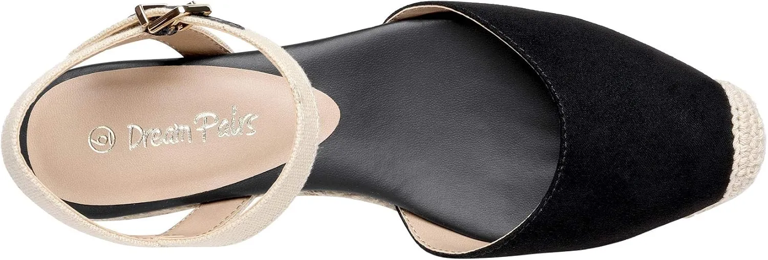 DREAM PAIRS Women's Closed Toe Elastic Ankle Strap Espadrilles Wedge Sandals