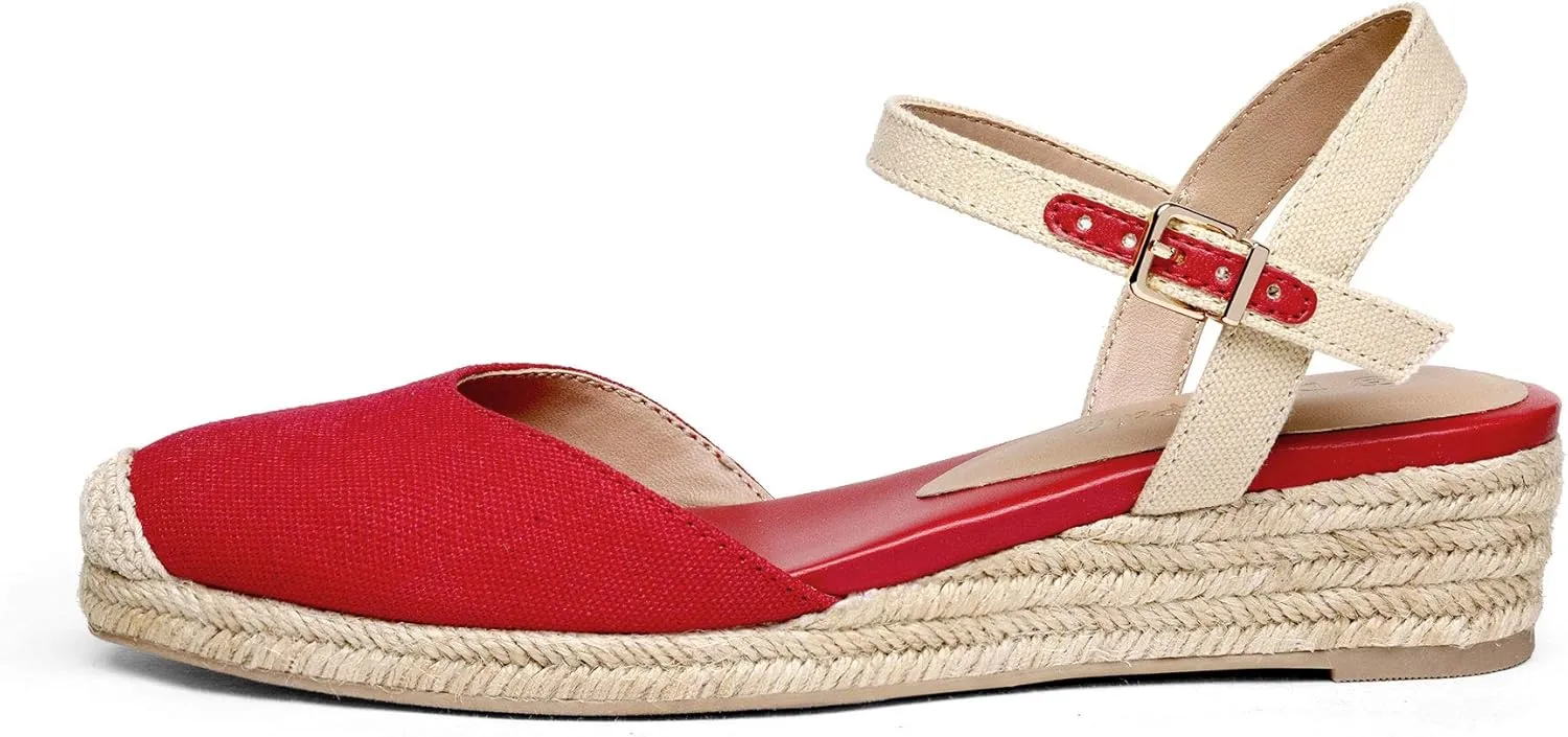 DREAM PAIRS Women's Closed Toe Elastic Ankle Strap Espadrilles Wedge Sandals