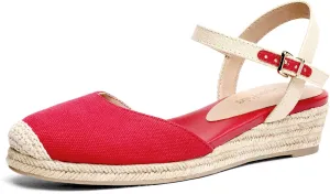 DREAM PAIRS Women's Closed Toe Elastic Ankle Strap Espadrilles Wedge Sandals